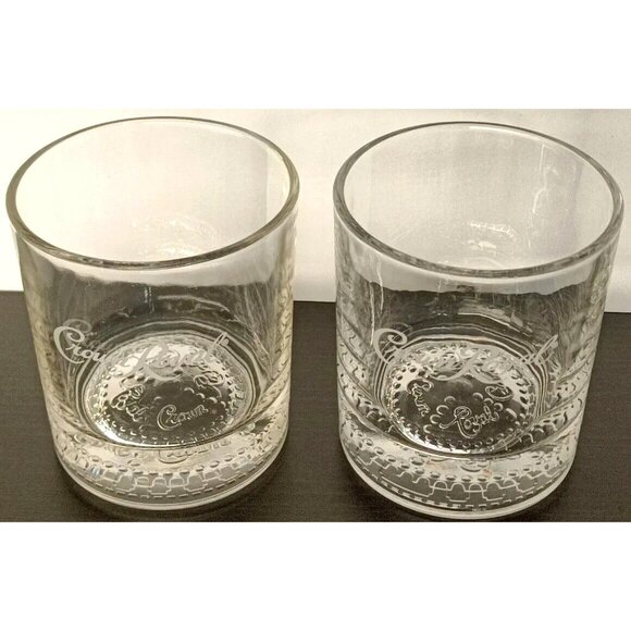 Vintage Embossed Etch Crown Royal Low Ball Whiskey Old Fashion Glass Set Whisky - Picture 2 of 5
